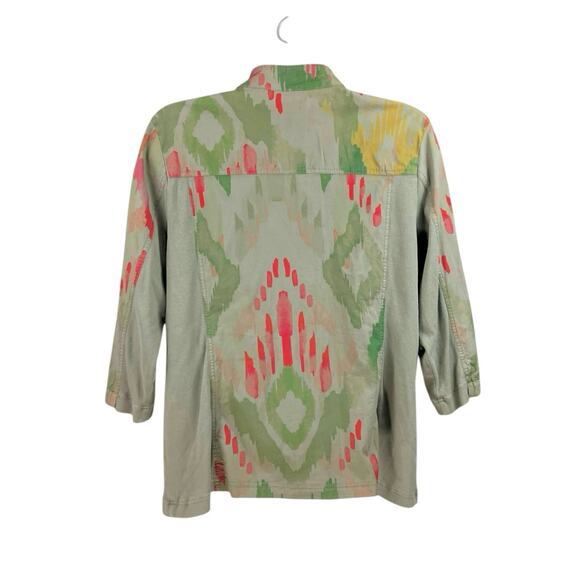 Chico's Zenergy Women's Green Abstract Full Zip Roll Slv Pocket Jacket SZ 2 US L - Picture 2 of 10